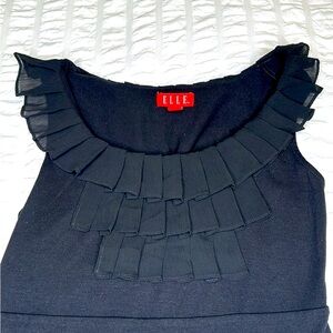 Black ruffled neckline sheath dress, size extra small